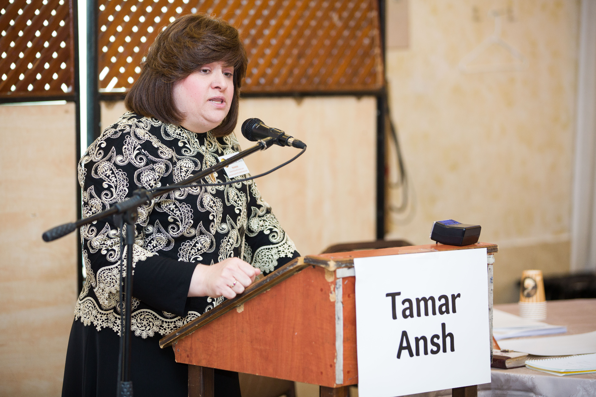 Tamar Ansh speaking at a JWWS seminar